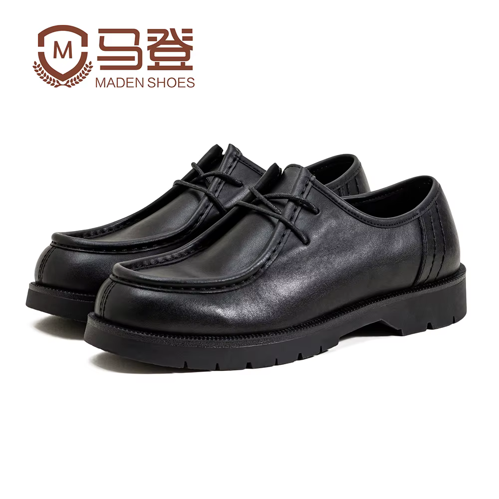 Chaussures Derby vintage noires pour hommes Maden, mocassins à lacets, bout rond, chaussures habillé