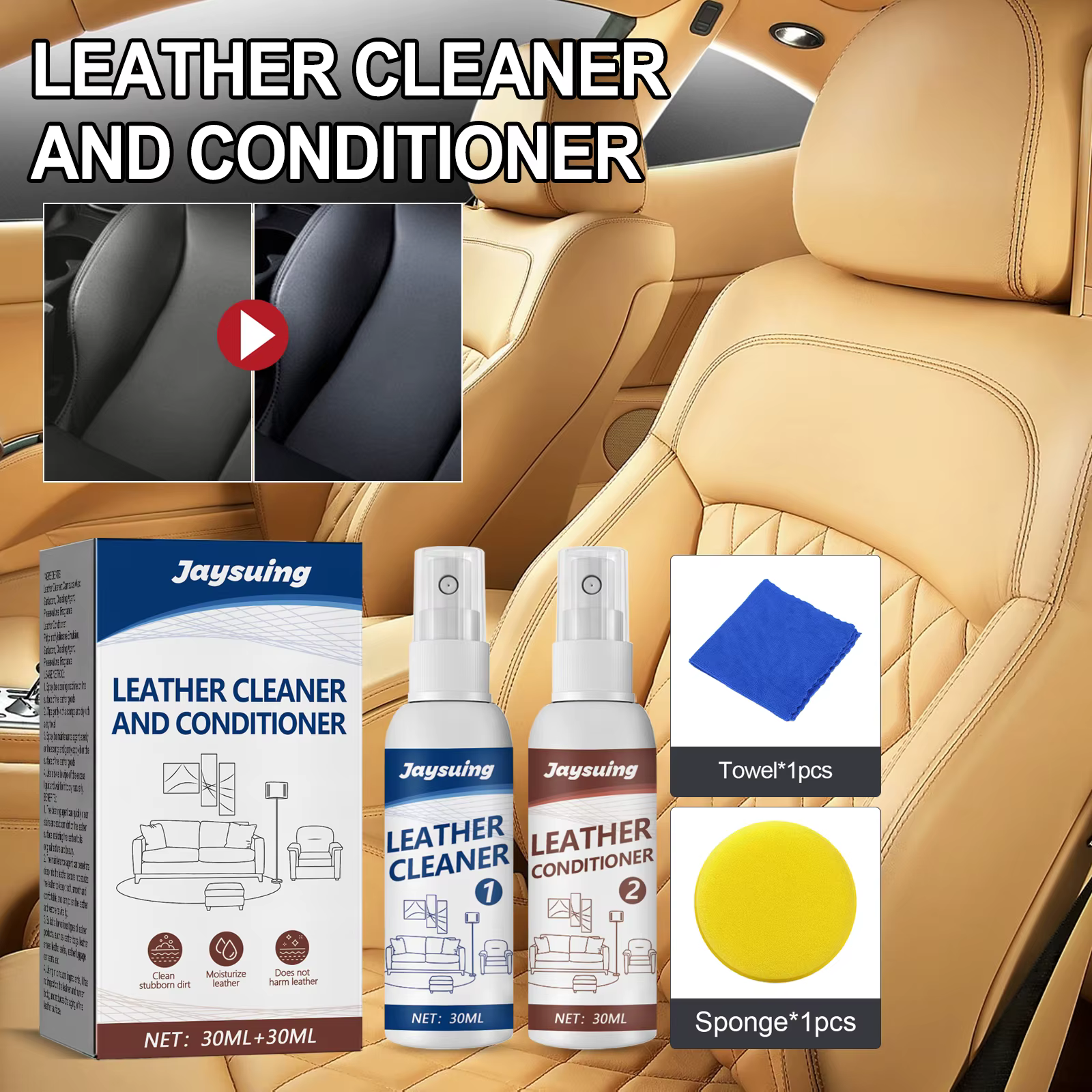 Silvertsuing-Ensemble de spray nettoyant pour cuir, agent remodelé SAF, kit de nettoyage d'entretien