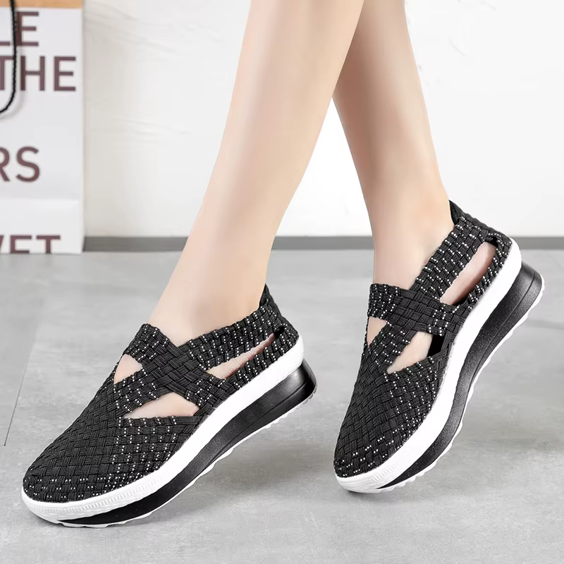 Femmes chaussures plate-forme tissé baskets sans lacet respirant chaussures de marche mode femme Ten
