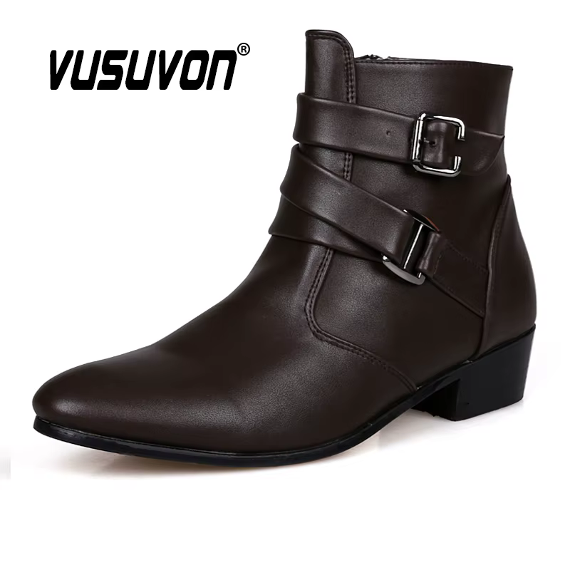 VUSUVON mode hommes printemps automne bout pointu hauteur augmenter Chelsea bottines Western haut ch
