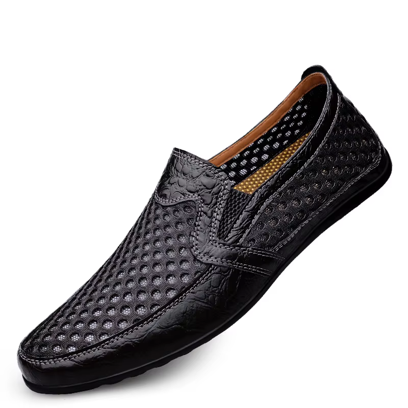 FUQIAO 2026 Nouvelles Chaussures Décontractées Homme Été Confortables en Maille Cuir Véritable Tenda