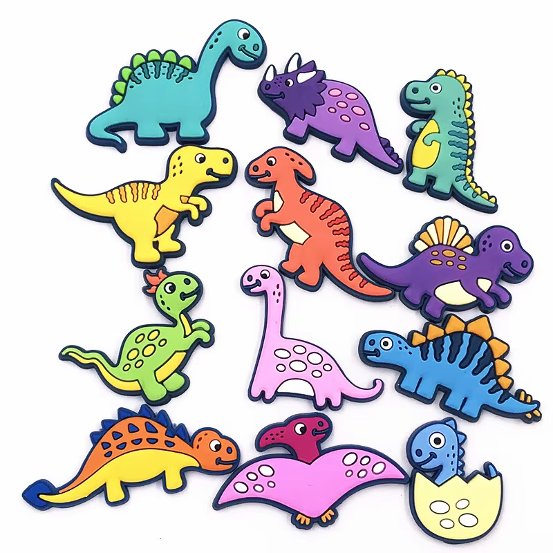 Breloques de chaussure de dinosaure de dessin animé, décorations de construction de chaussures migno