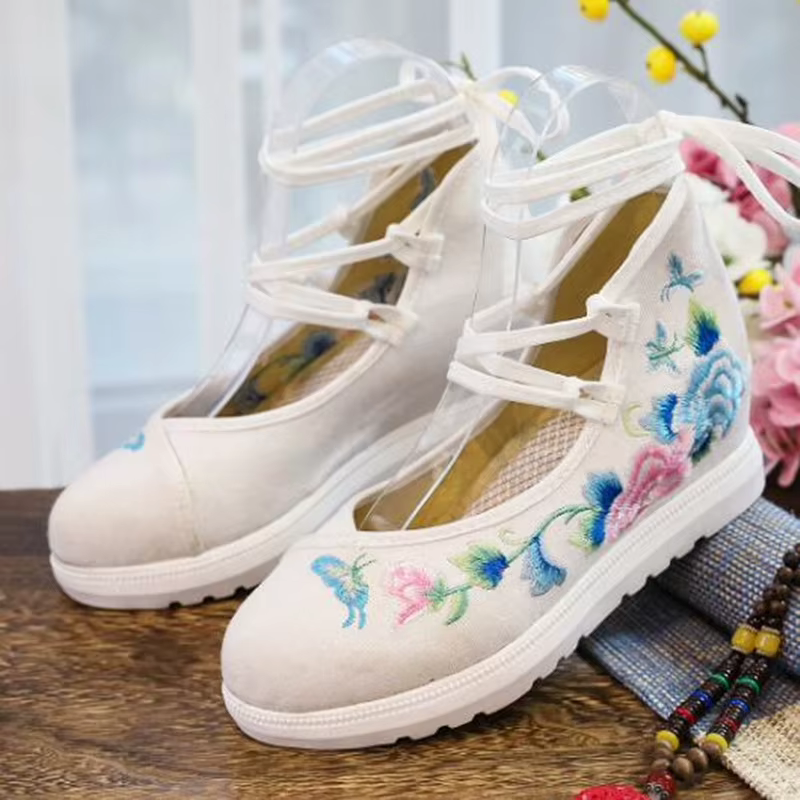 Chaussures de printemps pour femmes, brodées croisées, décontractées, en toile, Vintage, baskets eth