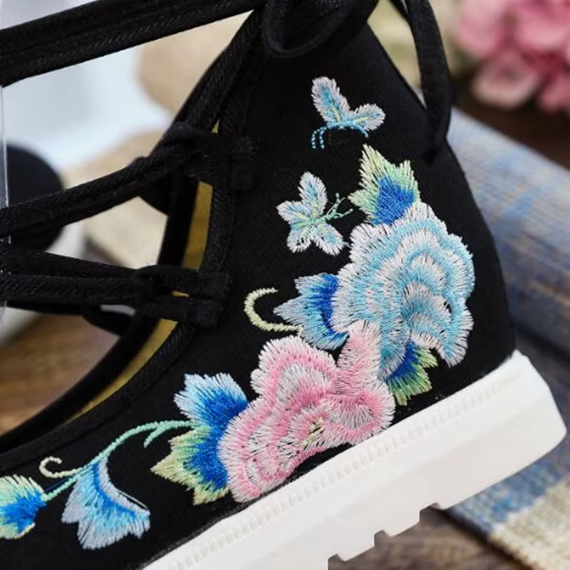 Chaussures de printemps pour femmes, brodées croisées, décontractées, en toile, Vintage, baskets eth