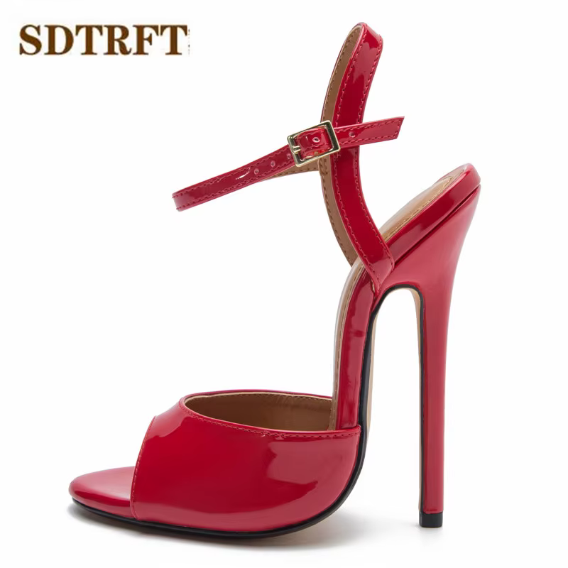 SDTRFT Stiletto dames fête COS sandales bride à la cheville chaussures femme 15 cm mince talons haut
