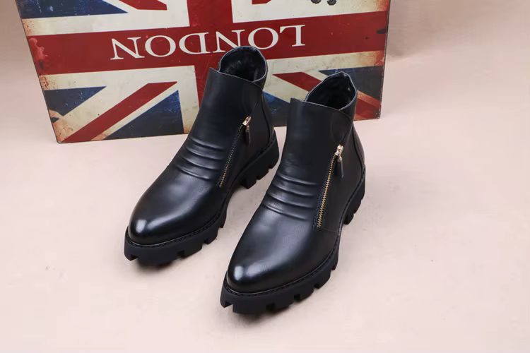 Nouvelle mode hommes plate-forme bottes noir en cuir véritable chaussures en plein air chaud coton h