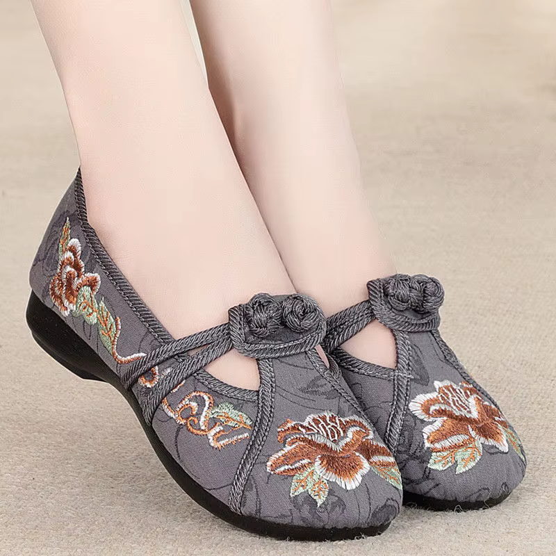 Veowalk-Mocassins en tissu de coton doux pour femmes, chaussures brodées chinoises confortables, sty