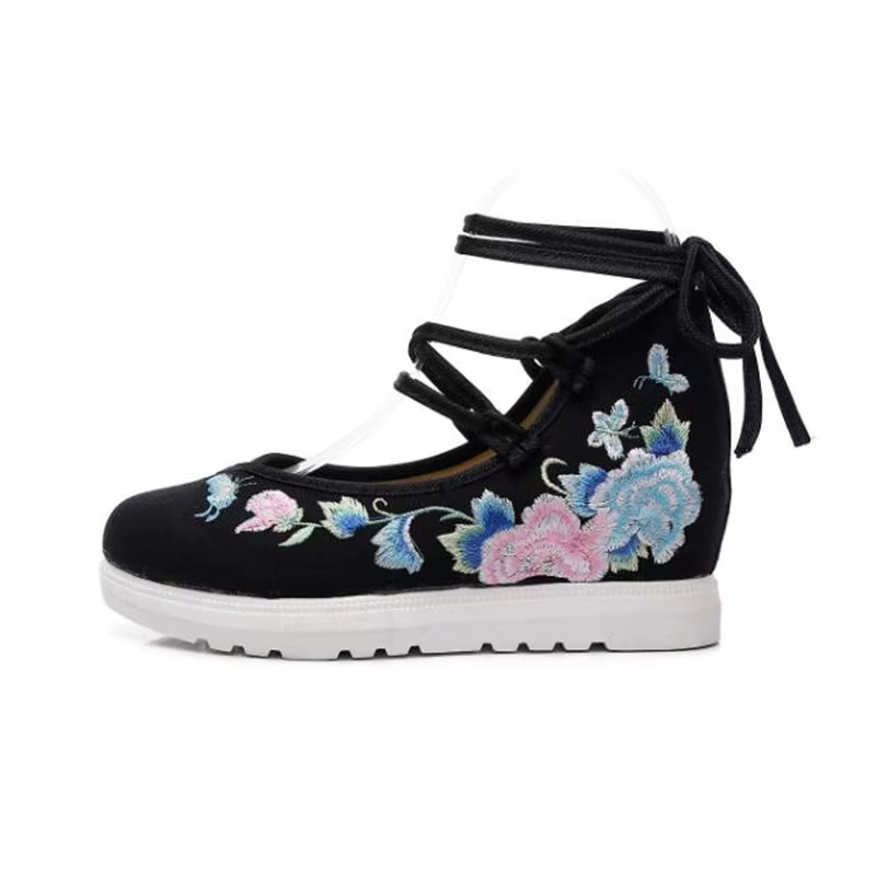 Chaussures de printemps pour femmes, brodées croisées, décontractées, en toile, Vintage, baskets eth