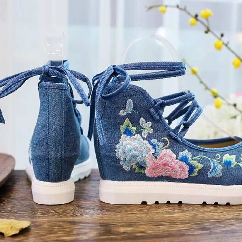 Chaussures de printemps pour femmes, brodées croisées, décontractées, en toile, Vintage, baskets eth