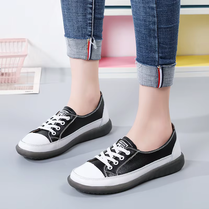 Baskets en cuir véritable pour femmes, chaussures de sport décontractées à la mode, vulcanisées, cha