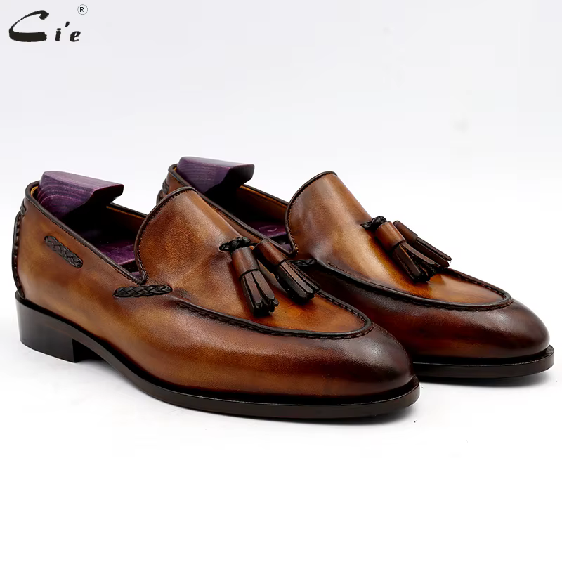 Cie-Mocassins ronds en cuir véritable pur pour hommes, chaussures décontractées à enfiler, patine ma