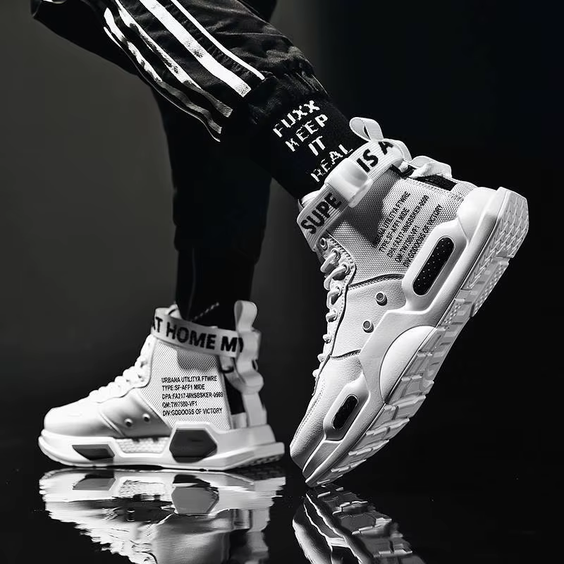 Baskets montantes en cuir pour hommes, chaussures tendance, confortables, décontractées, antidérapan