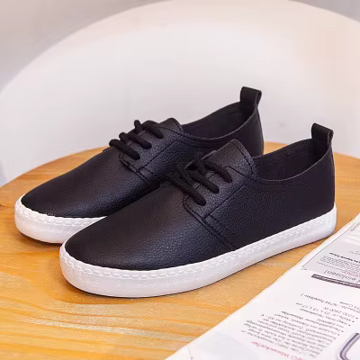 Femmes baskets blanches couleur unie Style de base tout Match dame chaussures talon plat en cuir sou