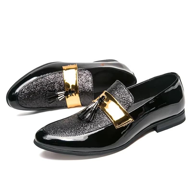 Chaussures plates noires et dorées pour hommes, en cuir PU, décontractées, nouvelle collection 2020