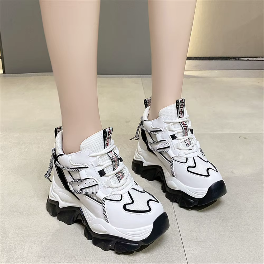 Baskets de printemps à plateforme pour femmes, maille respirante, à la mode, talons de 10CM, chaussu