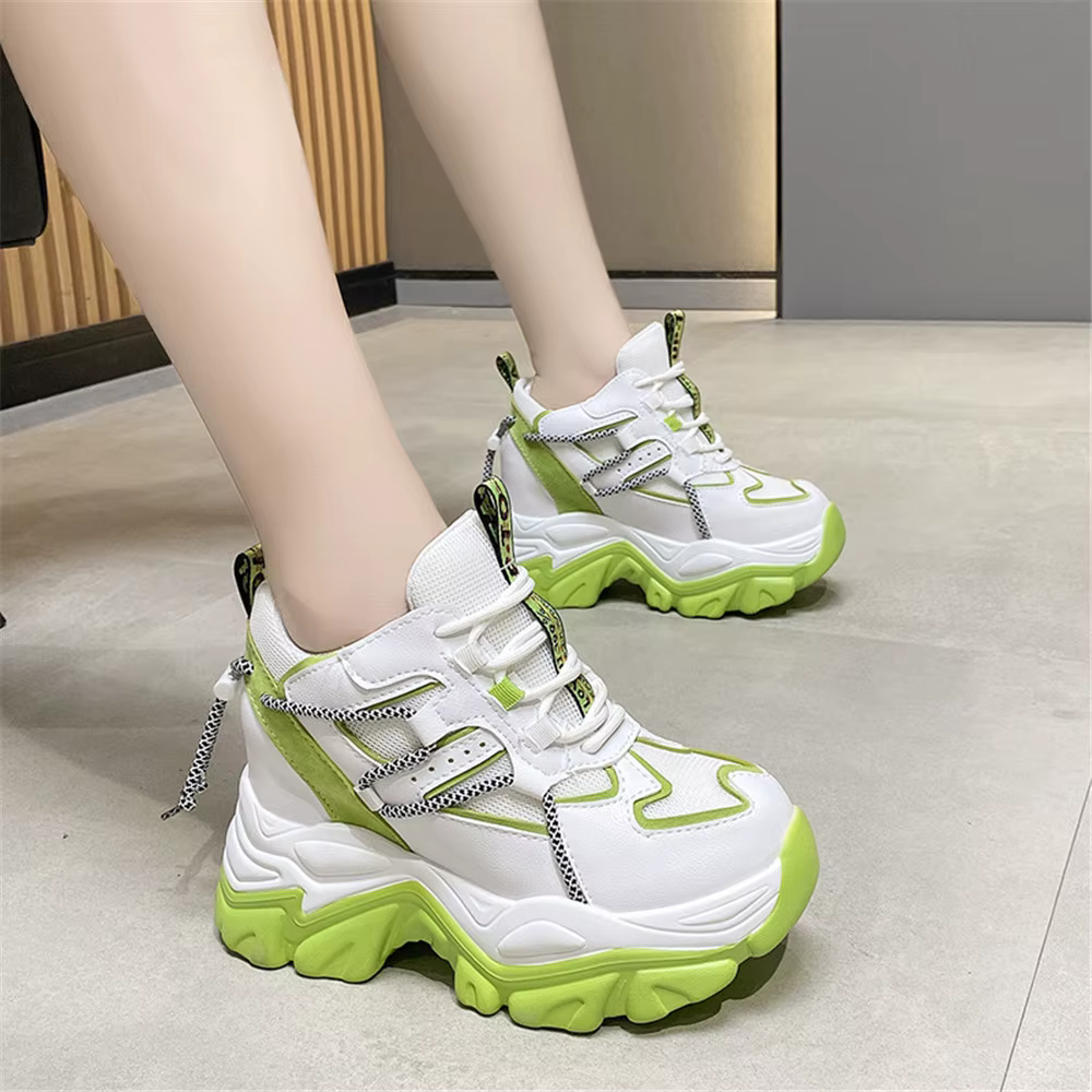 Baskets de printemps à plateforme pour femmes, maille respirante, à la mode, talons de 10CM, chaussu