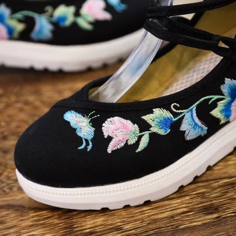 Chaussures de printemps pour femmes, brodées croisées, décontractées, en toile, Vintage, baskets eth