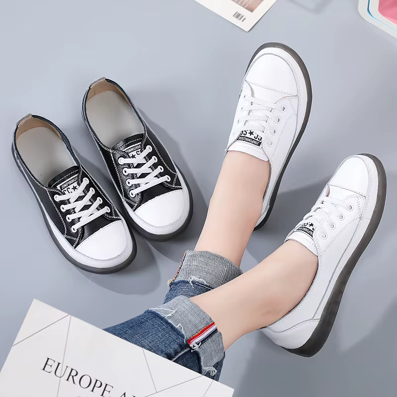 Baskets en cuir véritable pour femmes, chaussures de sport décontractées à la mode, vulcanisées, cha