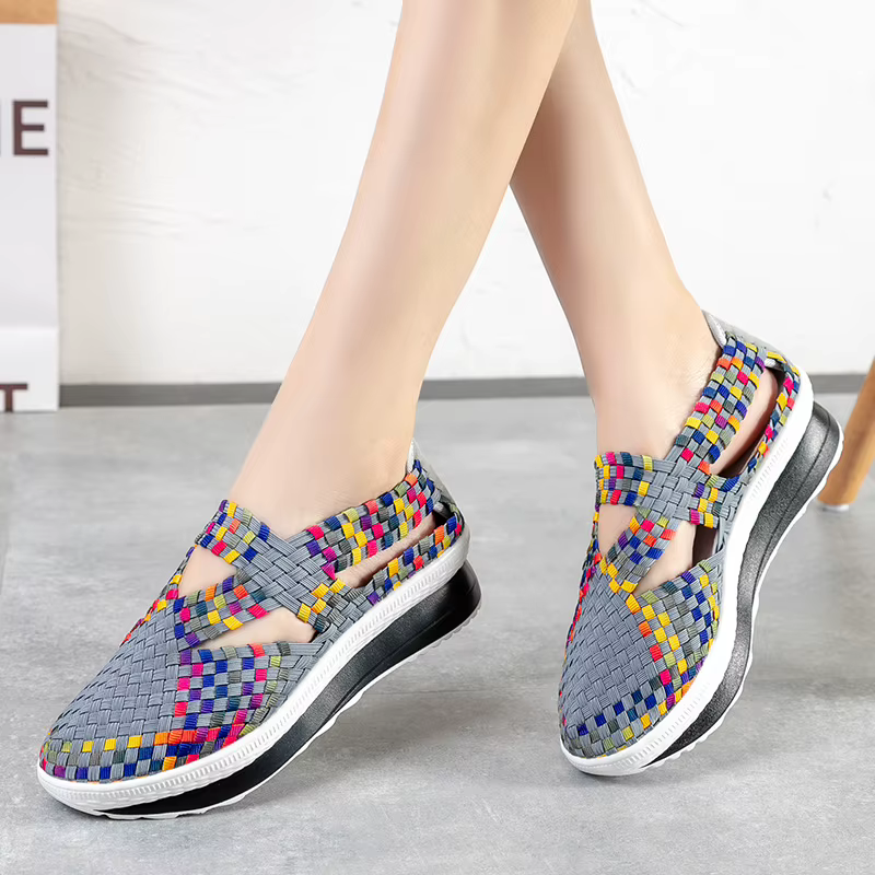 Femmes chaussures plate-forme tissé baskets sans lacet respirant chaussures de marche mode femme Ten