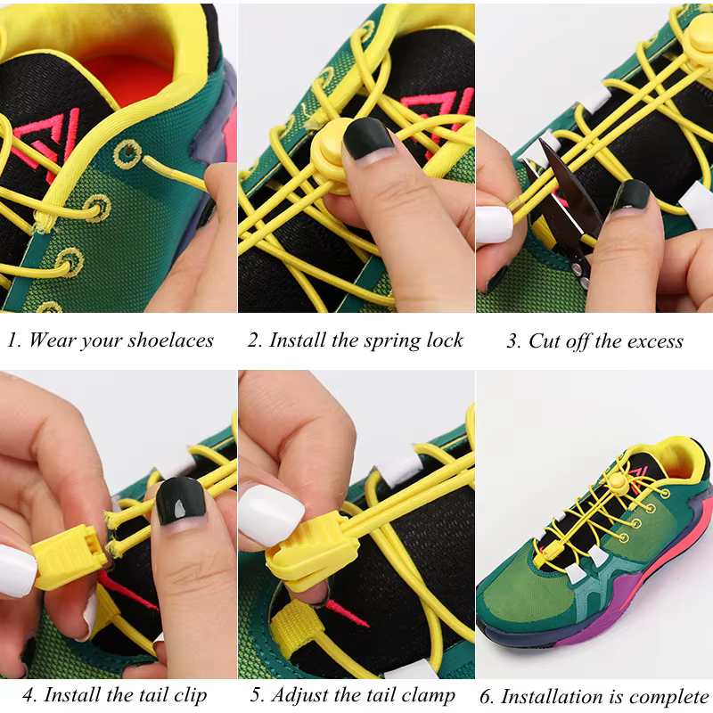 Lacets élastiques à ressort ronds, verrouillage en plastique, usure rapide en 1 seconde, sans cravat