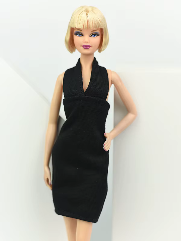 Petite robe noire à la mode pour poupée Barbie, tenues une pièce, robes de soirée, vêtements pour ma