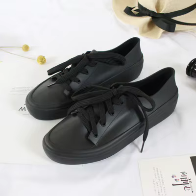 Chaussures Plates à Lacets Décontractées pour Femme, Souliers de Pluie Imperméables en Caoutchouc, C