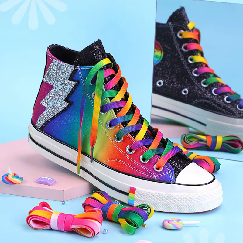 Lacets plats arc-en-ciel pour baskets, lacets de chaussures en toile décontractés, accessoires de ch