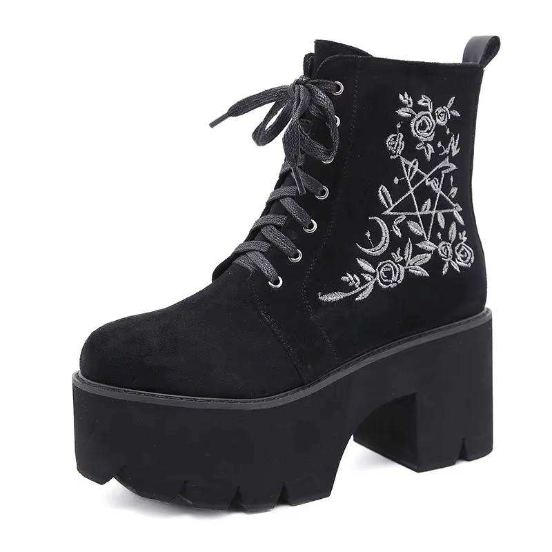 Gdgydh – Bottes à Plateforme en Cuir Suédé pour Femme, Grosses Chaussures Gothiques de Style Punk à 