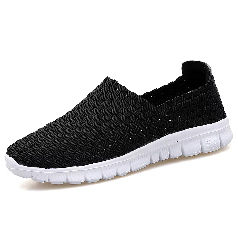 Baskets d'été décontractées pour hommes, chaussures plates, respirantes, tissées, mocassins, sans la