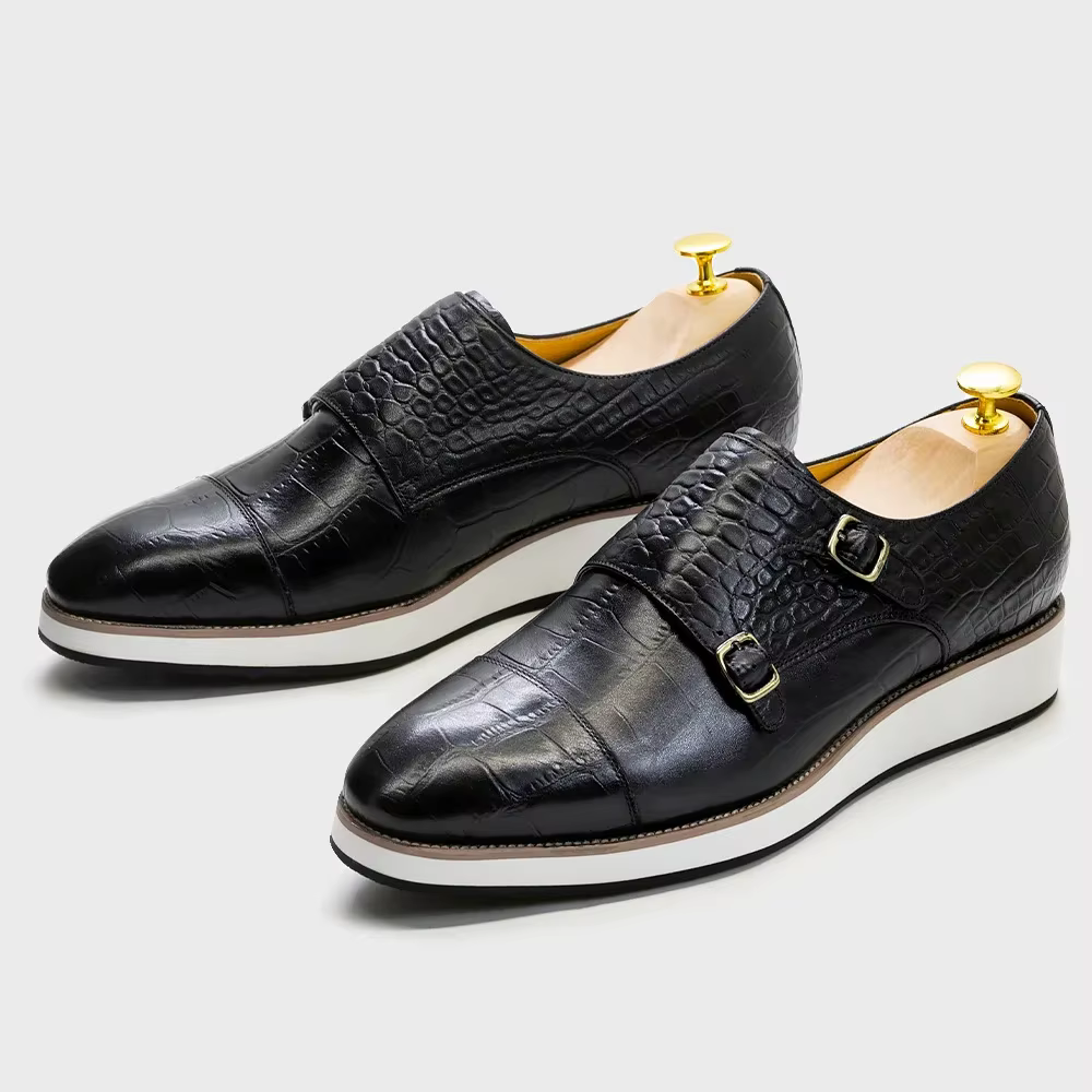 Chaussures décontractées classiques pour hommes, baskets en cuir de veau, motif Crocodile, sangle de