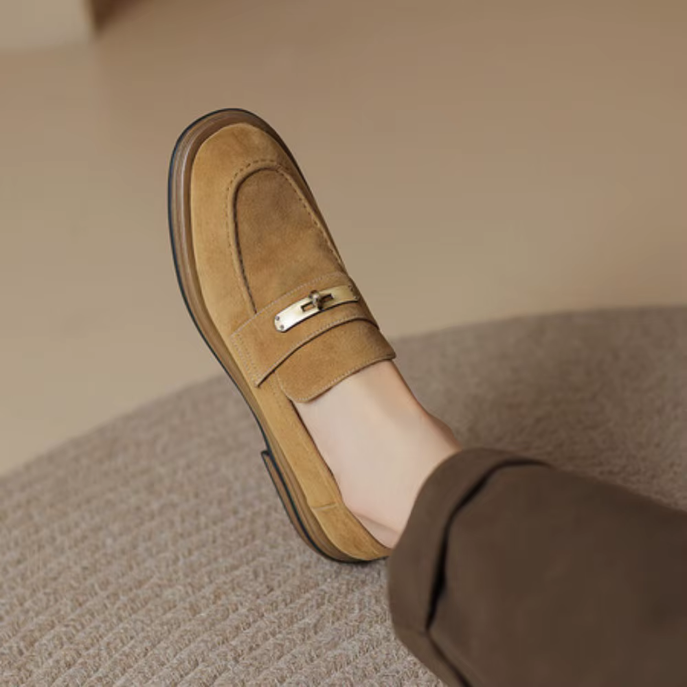 Femmes chaussures plates décontractées en peau de mouton été marron sans lacet mocassins daim cuir m
