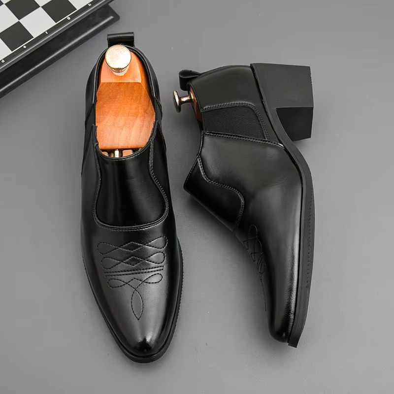 Chaussures habillées en cuir à talon épais de 6 cm pour hommes, chaussures décontractées de haute qu