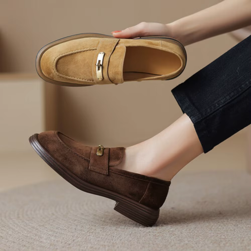 Femmes chaussures plates décontractées en peau de mouton été marron sans lacet mocassins daim cuir m