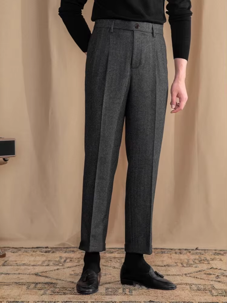 Pantalon de costume Vintage italien pour hommes, automne hiver, laine, motif à chevrons, pantalon dr