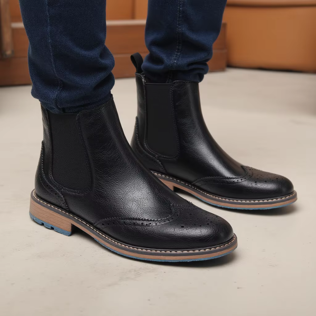 Taille 7-13 Brogue Chelsea hommes bottes bottes en cuir de Style américain classique