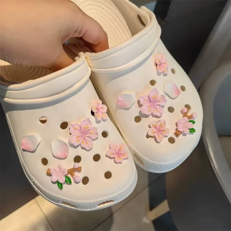 Ensemble de fleurs de cerisier 3D, breloques de chaussures, sabots, accessoires, sandales coulissant