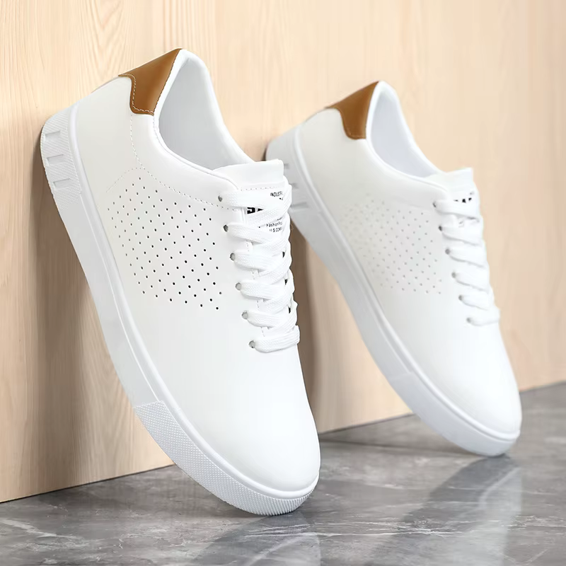 Baskets classiques blanches pour hommes, chaussures décontractées en cuir à lacets, respirantes, per
