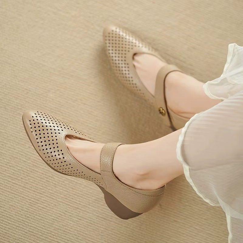 Chaussures Mary Jane à Talon Compensé pour Femme – Cuir Souple Pointe Fine Respirant Chaussures Déco