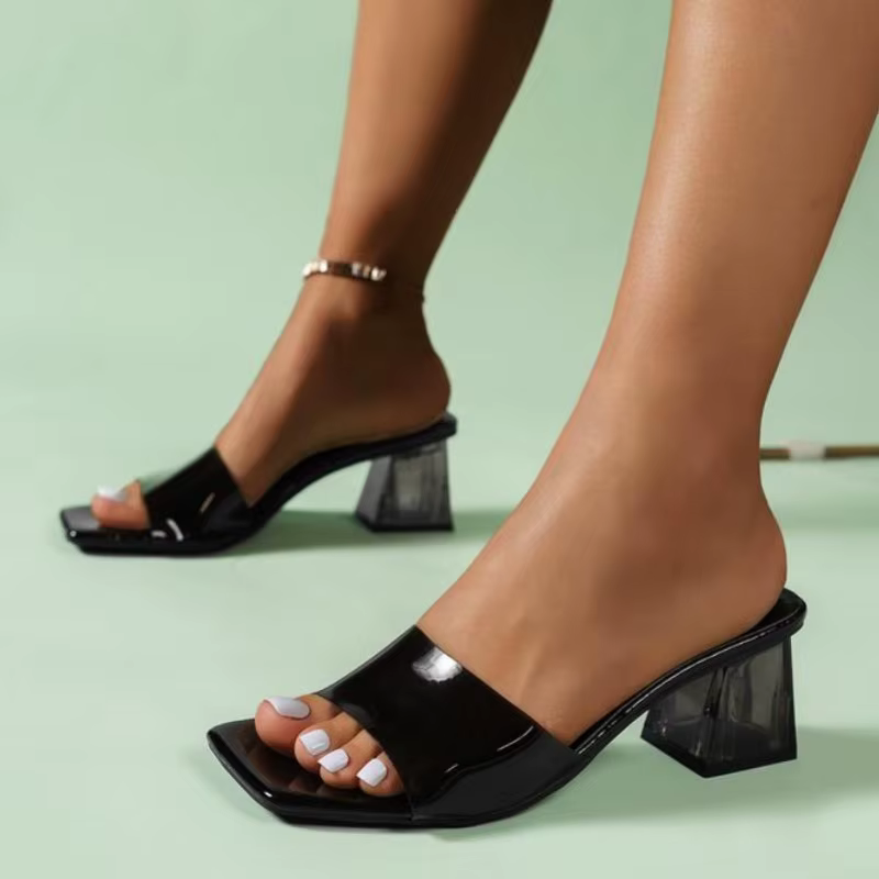 Pantoufles transparentes pour femmes, chaussures à talons moyens, confortables, nouvelles chaussures