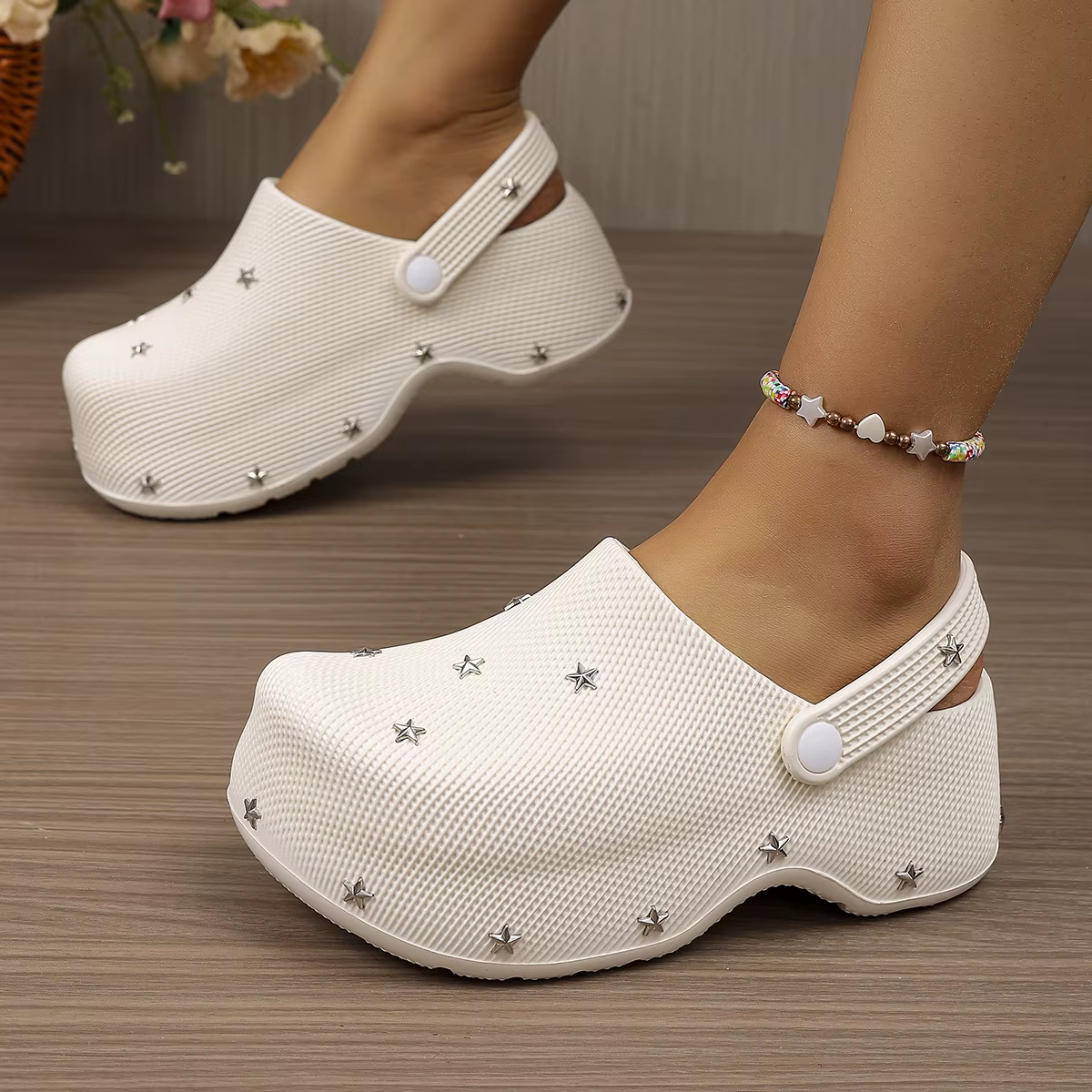 Sandales Sabots Plateforme Chunky Y2K Étoile Métallique Femme Été 2026 – Chaussures de Jardin à Seme