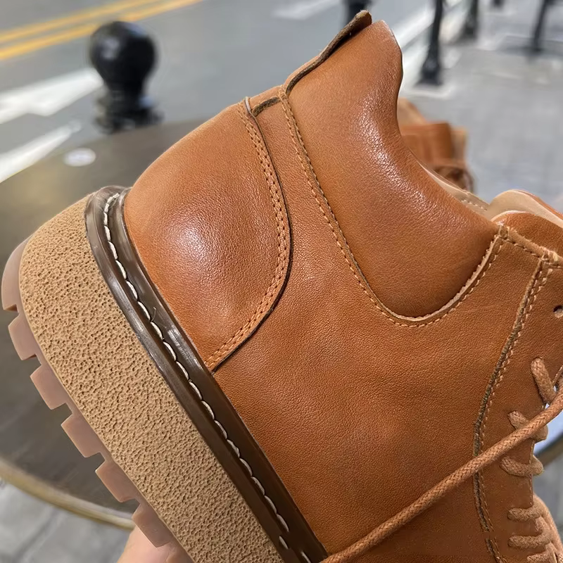 YETTIES – bottes de Combat en cuir véritable pour hommes, bottes de travail à semelle épaisse mi-mol
