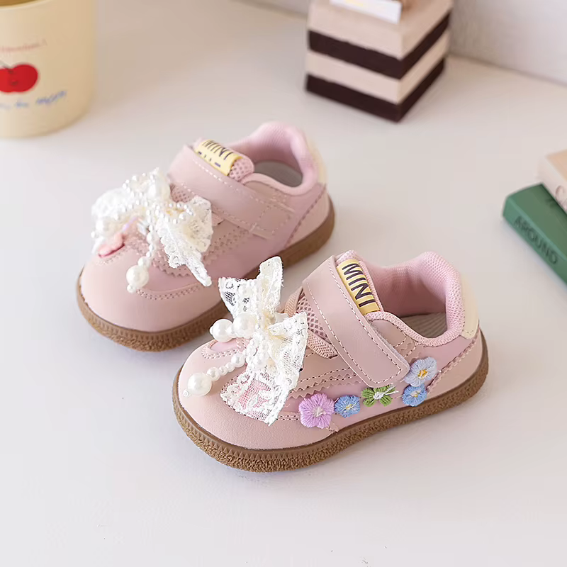 Chaussures de sport pour bébé avec nœud en dentelle, chaussures de course pour fillettes, maille res