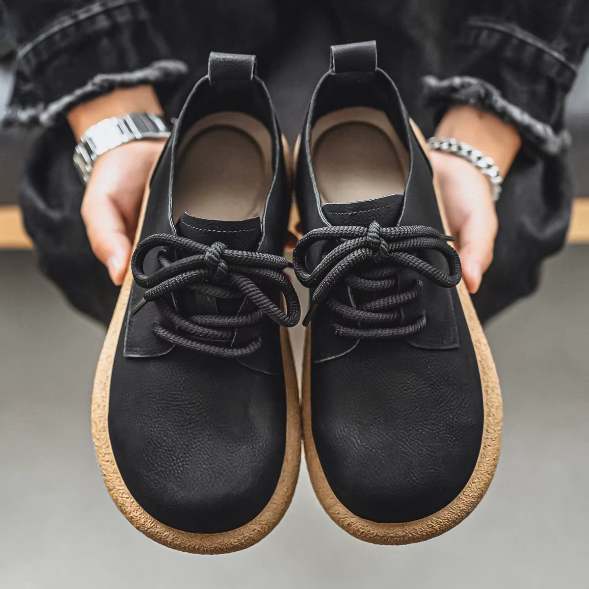 Hommes grande taille rétro Style britannique chaussures en cuir PU cheville confortable pied sensati