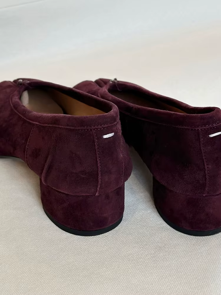 Version Cuir~Chaussures de Ballet Rétro à Bout Fendu Style Sabot de Cheval pour Femme, Nouvelle Coll