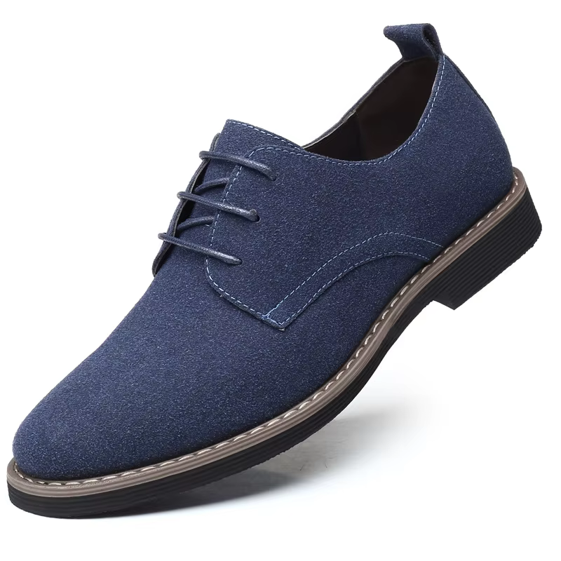 Chaussures Oxford en daim bleu marine pour hommes, à lacets, talon bas, décontractées, formelles, po