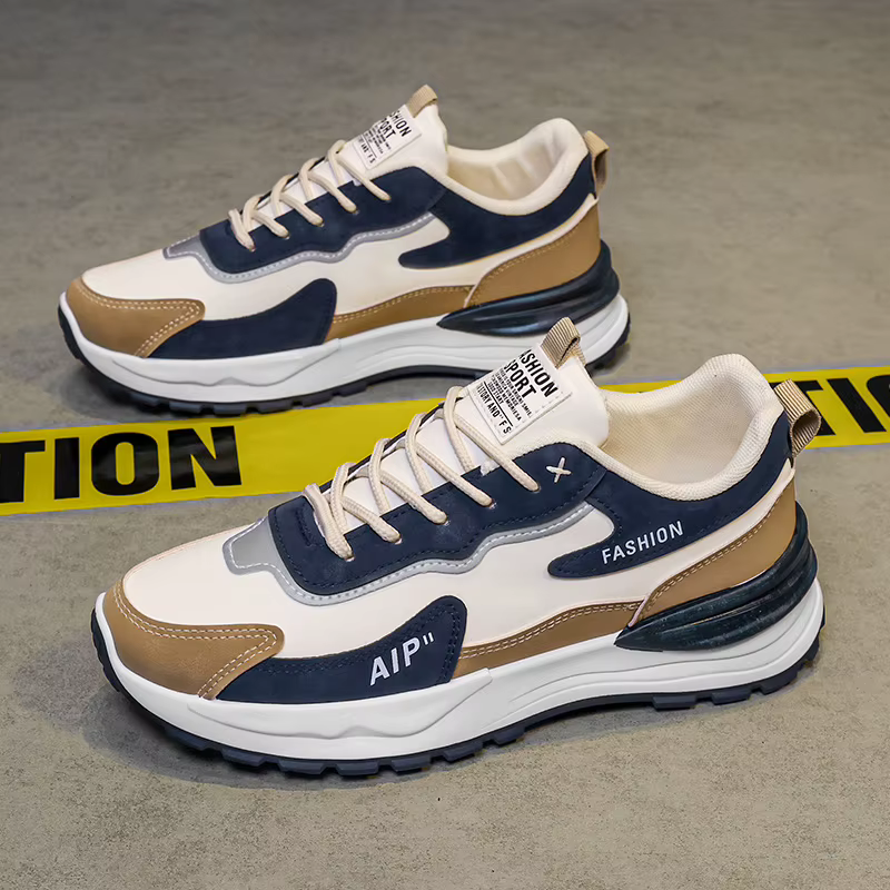 Chaussures de sport confortables pour hommes, style Dad Sneakers, respirantes, en cuir, avec semelle