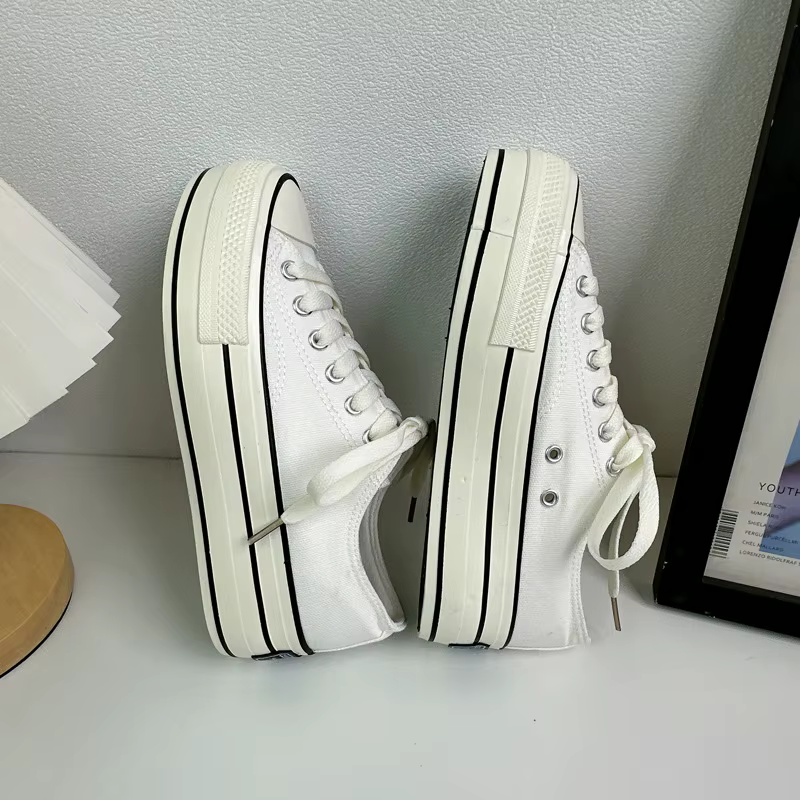Chaussures montantes en toile avec peluche pour femmes, baskets décontractées à semelle de 4CM pour 