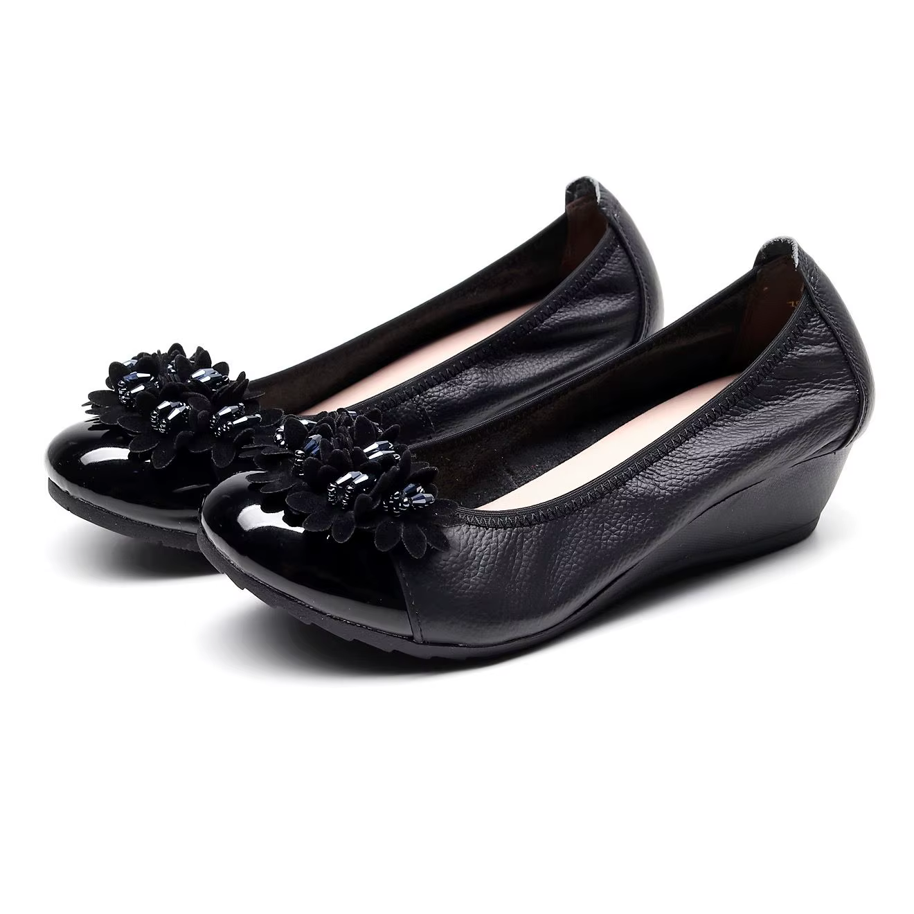 Guenine – mocassins en cuir pour femmes, chaussures rétro à semelles compensées, à fleurs, en caoutc