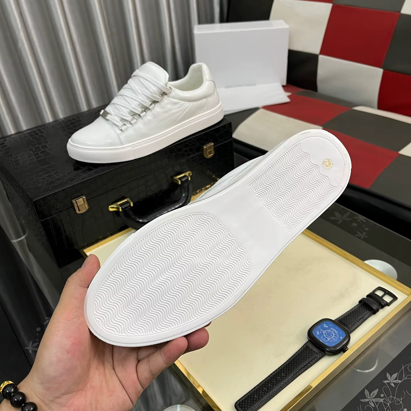 Cadeaux de Noël : Chaussures de luxe pour hommes, baskets décontractées faites à la main en cuir de