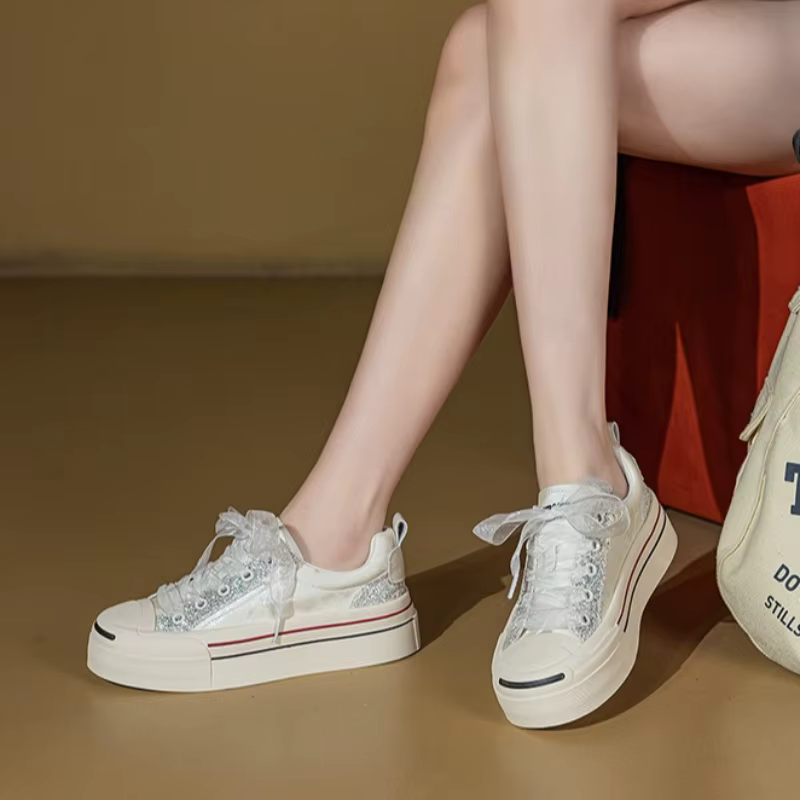 CICIYANG Baskets pour femmes, Nouvelle collection Printemps 2026, en cuir croûte, à semelle épaisse,